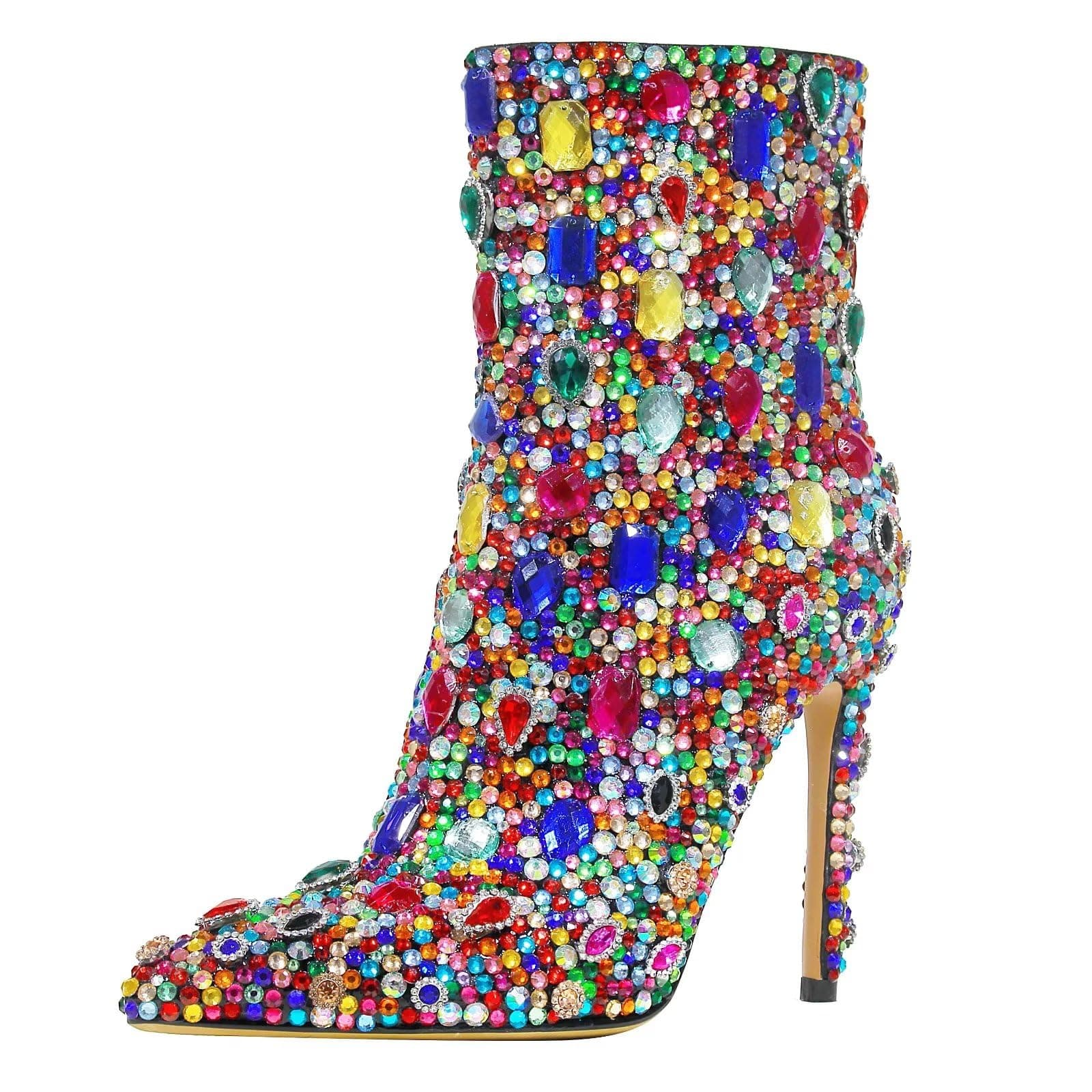 HOCHFART Women's Rhinestone High Heel Boots