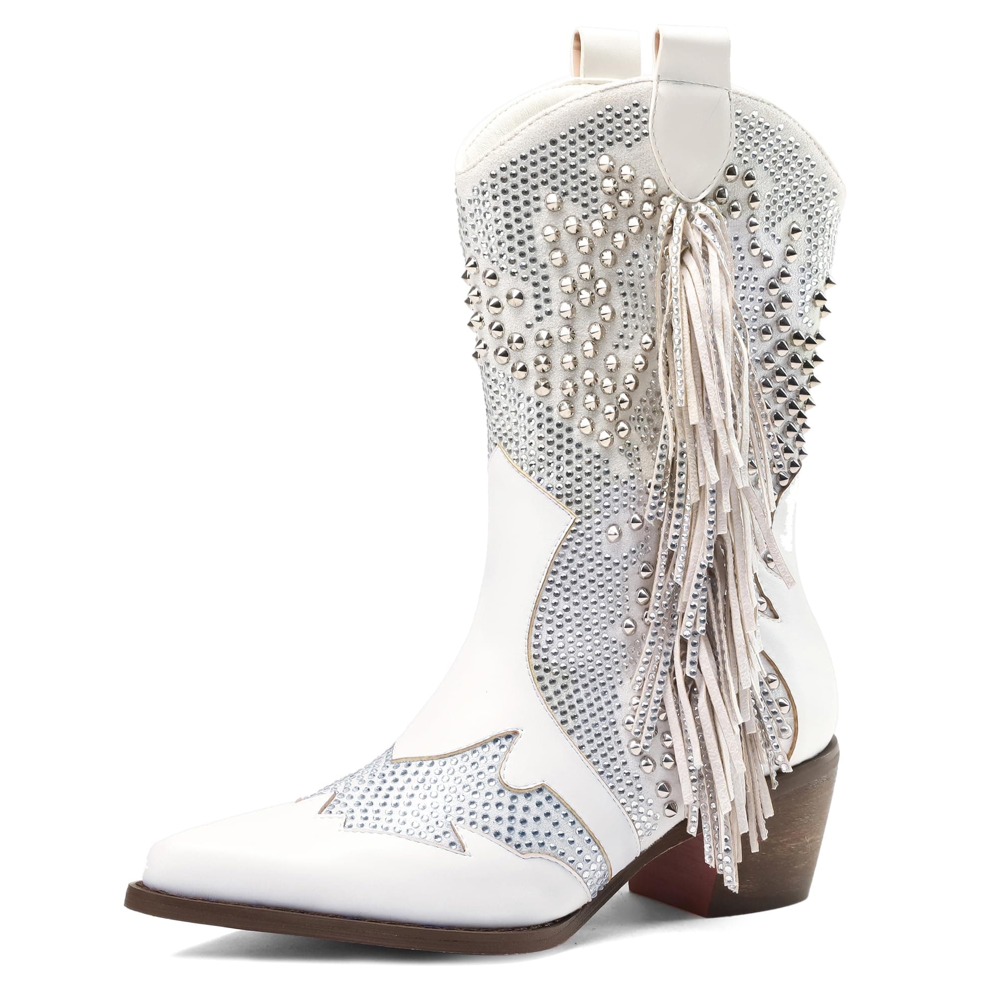 Western Women's Pointed Toe Rhinestone Ankle Boots with Tassels